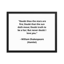 Load image into Gallery viewer, Romance William Shakespeare, Hamlet Framed Poster