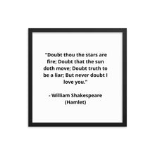 Load image into Gallery viewer, Romance William Shakespeare, Hamlet Framed Poster