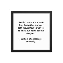 Load image into Gallery viewer, Romance William Shakespeare, Hamlet Framed Poster
