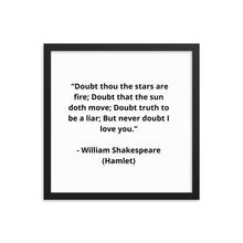 Load image into Gallery viewer, Romance William Shakespeare, Hamlet Framed Poster
