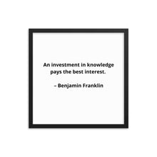 Load image into Gallery viewer, Benjamin Franklin Inspirational Framed Poster
